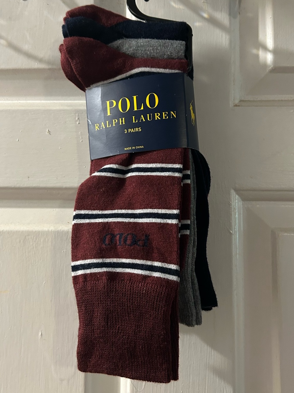 Polo by Ralph Lauren Men's 3-Pack Crew Socks - Burgundy, Gray, Navy